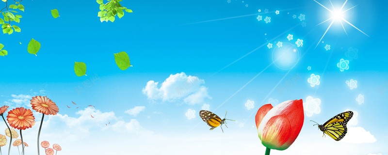 蓝色天空蝴蝶野花淘宝网站背景图psd设计背景_88icon https://88icon.com 海报banner 天空 蓝色 蝴蝶 野花 淘宝网站背景图 卡通 童趣 手绘