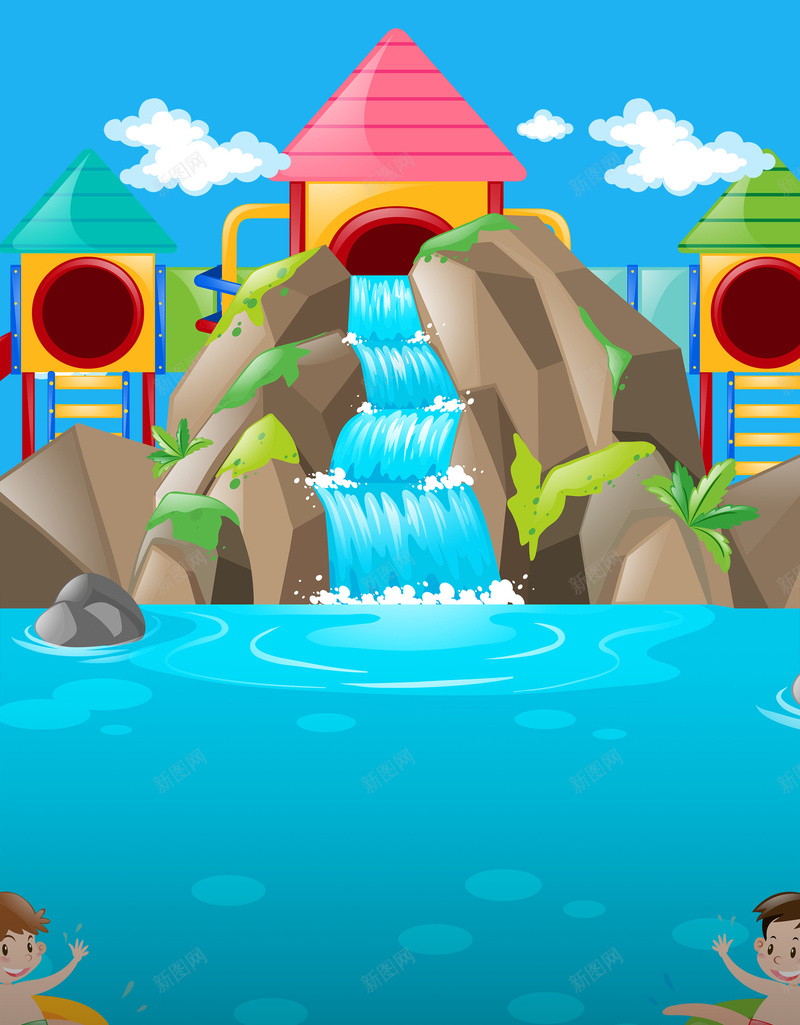 蓝天白云卡通瀑布河流游乐场背景素材psd设计背景_88icon https://88icon.com 蓝天 白云 卡通 瀑布 河流 游乐场 背景 素材