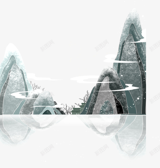 国潮山水中国风冬季png免抠素材_88icon https://88icon.com 国潮 山水 中国风 冬季