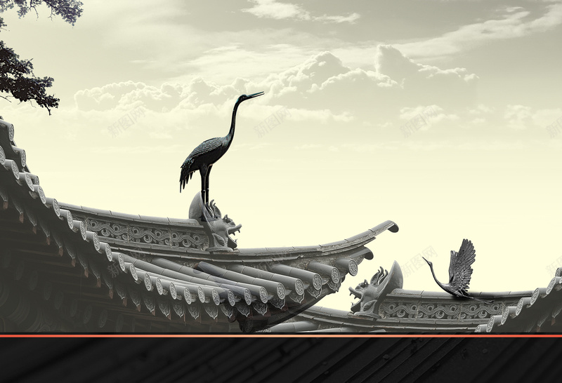 中国风传统建筑屋檐背景素材psd设计背景_88icon https://88icon.com 中国风背景 传统建筑 传统文化 中国风 建筑 中式建筑 黑白建筑 黑白风景 丹顶鹤石雕 石雕