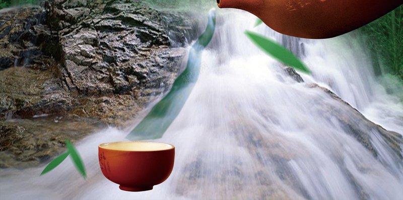 绿色幽幽竹林茶韵飘香H5背景psd设计背景_88icon https://88icon.com 流水 瀑布 竹林 绿色 茶韵 H5背景 茶壶 茶叶
