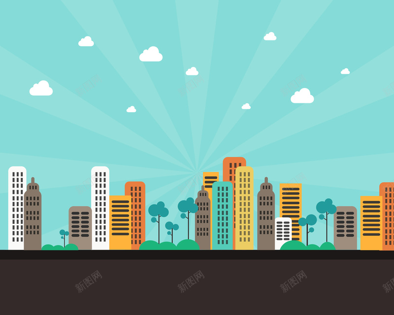 蓝天白云社区房子城市背景psd设计背景_88icon https://88icon.com 城市 建筑 白云 社区 蓝天 文艺 小清新 简约