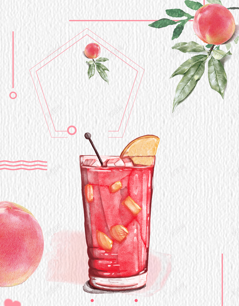 手绘夏日冰爽饮料平面广告psd设计背景_88icon https://88icon.com 平面广告 手绘背景 冰爽 夏日 饮料 桃子 水果 杯子 绘画美术