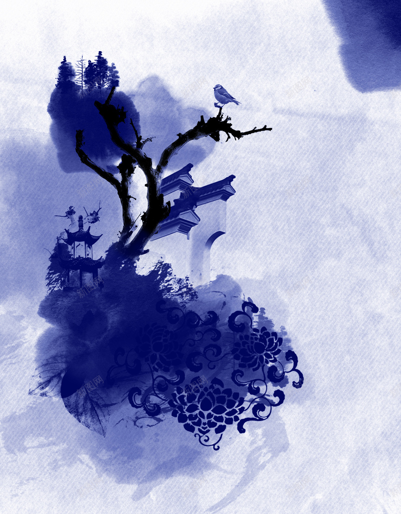 好看的蓝色中国风素材背景jpg设计背景_88icon https://88icon.com 蓝色 中国风花纹 古建筑 水墨 喜欢 中国风