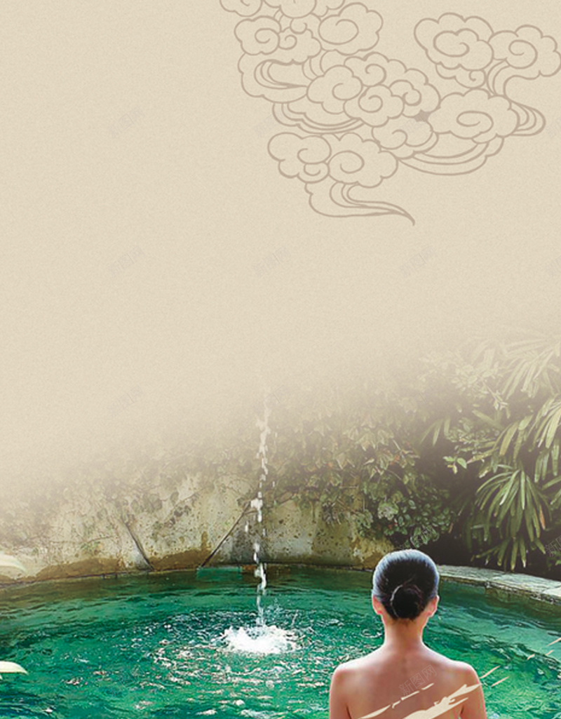 泡温泉的美女H5背景jpg设计背景_88icon https://88icon.com 养生 温泉 文化 女人 典雅 H5