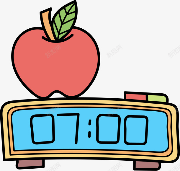 矢量定闹钟早起吃早饭png免抠素材_88icon https://88icon.com 卡通 手绘 闹钟 苹果 早起吃早饭 矢量图案