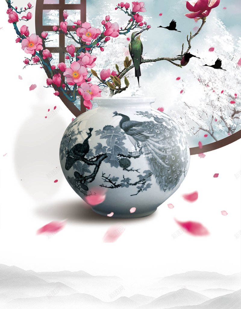 创意新式中式房地产psd设计背景_88icon https://88icon.com 简约风 创意 地产 景点 科技 扁平 房地产 蓝色 鸽子 山水风景 自然 森林 建筑 海报