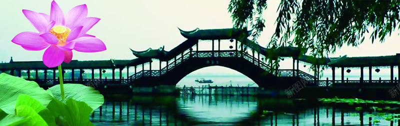 风雨长廊背景图jpg设计背景_88icon https://88icon.com 亭子 木桥 水池 荷塘 荷花 风雨长廊背景图 垂柳 海报banner