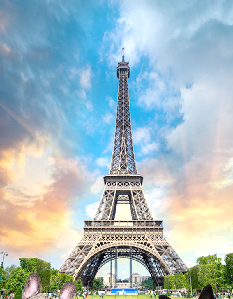 埃菲尔铁塔下的狗H5素材背景psd设计背景_88icon https://88icon.com 埃菲尔铁塔 动物 宠物 建筑 景点 狗 H5素材 PSD背景 天空 法国