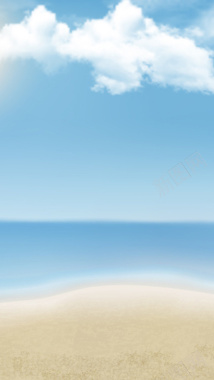 蓝天白云沙滩矢量图H5背景背景
