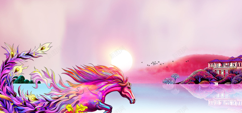 唯美别墅广告湖景房房地产bannerjpg设计背景_88icon https://88icon.com 房地产海报 商业地产 江景房 花鸟画 马 黄色 新中式地产 房地产广告 房地产围挡 盛大开盘 花园别