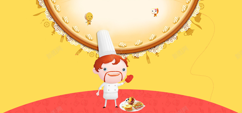 烘焙厨师卡通黄色bannerpsd设计背景_88icon https://88icon.com 美食 西点 厨师 渐变 卡通 童趣 食品 食物 电商 淘宝 素材 广告 设计 背景 烘焙