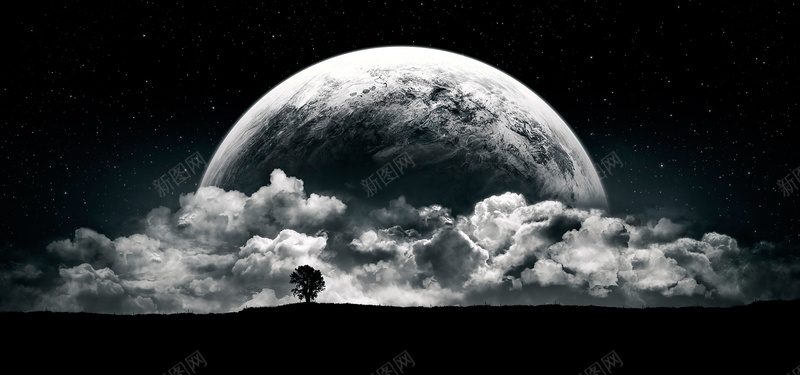 黑白地球背景jpg设计背景_88icon https://88icon.com 海报banner 星球 灰暗 白云 黑白
