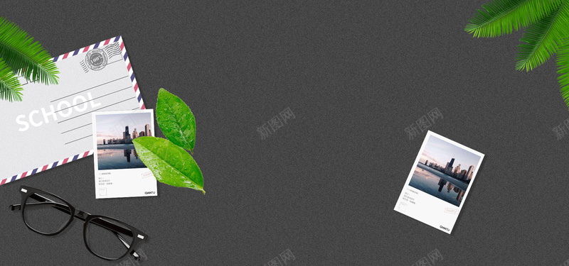 天猫开学季学习用品促销bannerjpg设计背景_88icon https://88icon.com 促销banner 学习用品 开学季 信封 天猫 简约 文艺 植物