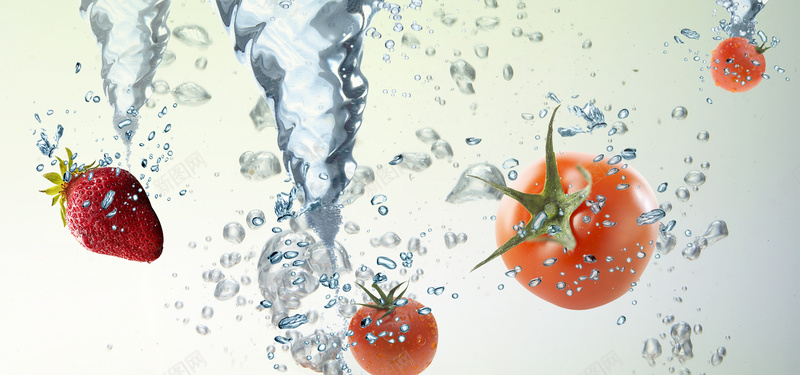 水花水果夏季海报背景bannerpsd设计背景_88icon https://88icon.com 海报banner 小清新 文艺 简约 晶莹剔透水花水果夏季海报草莓西红柿漩涡