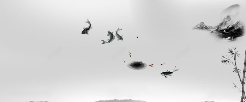 墨色中国风国画山水背景jpg设计背景_88icon https://88icon.com 山水 雨 锦鲤 竹子 简约 中国风 海报banner