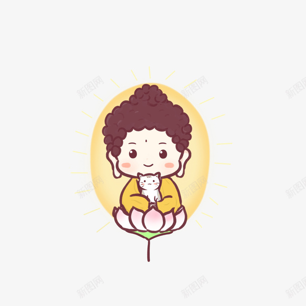 可爱的佛祖与猫咪坐在莲花上png免抠素材_88icon https://88icon.com 佛祖 猫咪 Q版 可爱