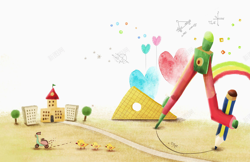 手绘卡通简约背景素材jpg设计背景_88icon https://88icon.com 城堡 学校 工具 背景 草图 海报 卡通 童趣 手绘