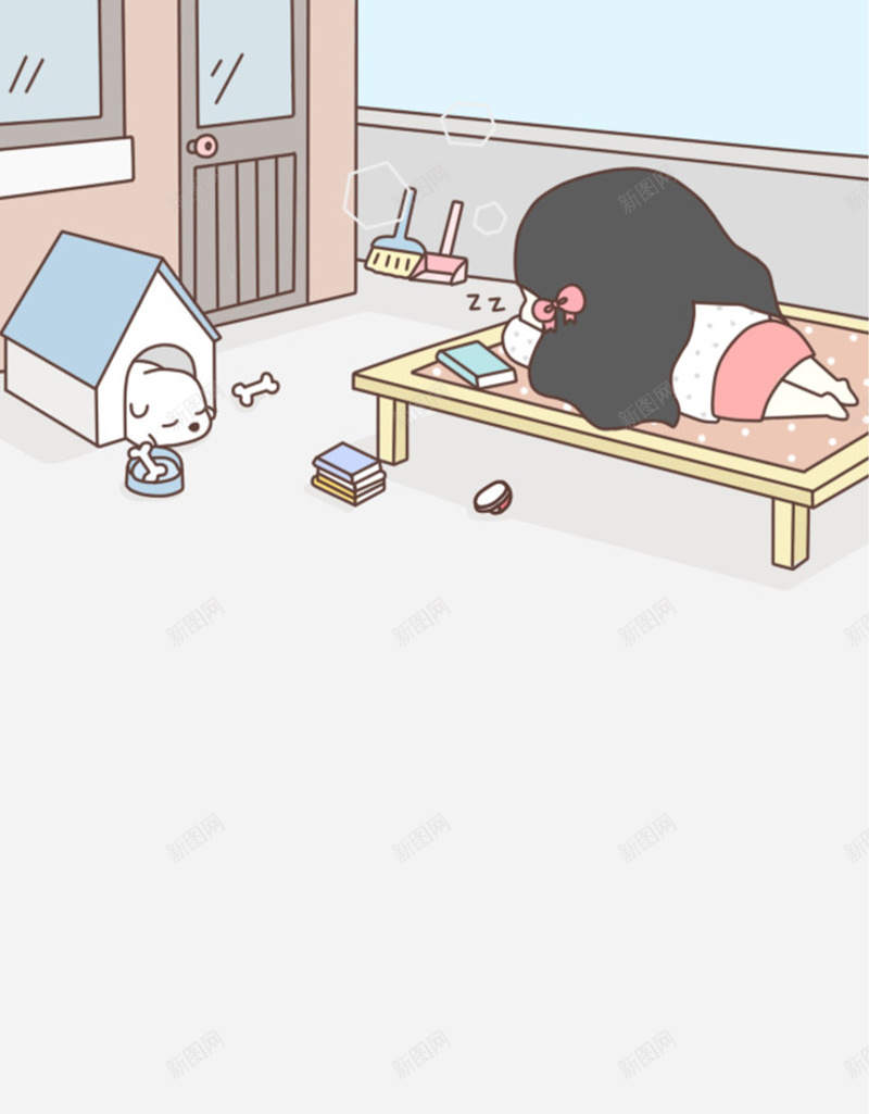 睡懒觉可爱风卡通少女插画背景jpg设计背景_88icon https://88icon.com 卡通插画 插画背景 可爱风 卡通 少女 睡懒觉 简约 小狗