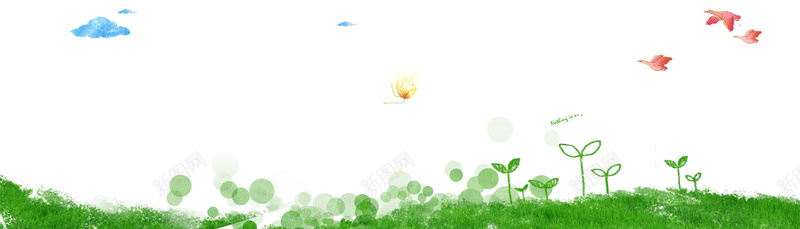 可爱童趣手绘背景psd设计背景_88icon https://88icon.com 卡通 可爱 手绘 绿色 鸟 小草 海报banner 童趣
