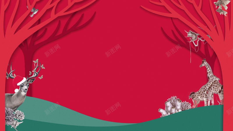 卡通红森林动物世界背景jpg设计背景_88icon https://88icon.com 红森林 动物世界 卡通 童趣 手绘