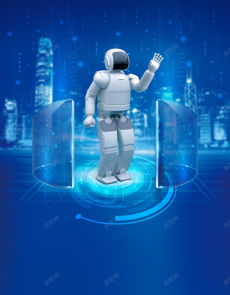 科技生活背景素材psd设计背景_88icon https://88icon.com 海报 矢量 科技 背景 蓝色 机器人 城市 高楼