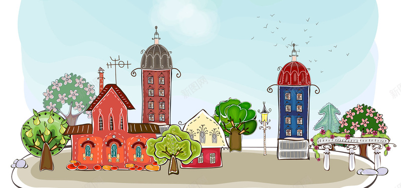 手绘风景城市背景psd设计背景_88icon https://88icon.com 梦想 手绘插画 手绘城市 手绘房子 手绘楼 手绘树 源文件 手绘风格城市 梦想的城市 psd手绘 海报banner 卡通 童趣 手绘