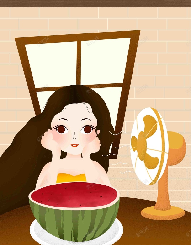 手绘插画小暑吃西瓜海报背景模板psd设计背景_88icon https://88icon.com 吃西瓜 小暑 手绘 插画 海报 背景模板 24节气 传统节气 宣传