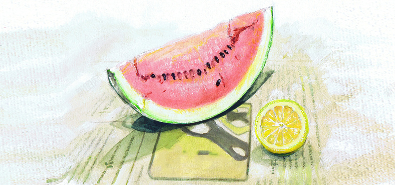 西瓜手绘插画jpg设计背景_88icon https://88icon.com 西瓜 柠檬 海报banner 卡通 童趣 手绘