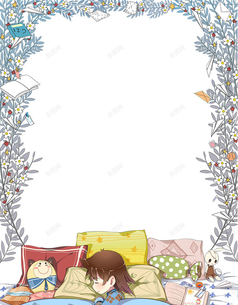 手绘卡通小女孩花环围绕背景模板psd设计背景_88icon https://88icon.com 小女孩 卡通 可爱 花环 床 海报 童趣 手绘