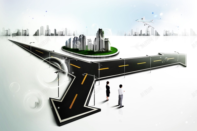 创意抉择路口背景素材jpg设计背景_88icon https://88icon.com 创意公路 城市远景 建筑景观 箭头 路灯 创意抉择路口 飞行飞机 商务人物 创意 海报 平面 广告 背景 PSD 素材 模板