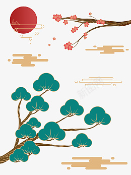 新中式中国复古风国潮祥云太阳松树红梅桃花psd免抠素材_88icon https://88icon.com 新中式 中国复古风 国潮 祥云太阳 松树红梅桃花