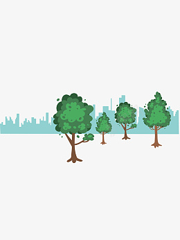 城市一排绿树psd免抠素材_88icon https://88icon.com 城市 一排绿树 小树 大树 楼房 卡通 手绘