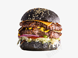 黑金芝士双层牛肉堡png免抠素材_88icon https://88icon.com 黑金 芝士 牛肉堡 汉堡 墨鱼汁
