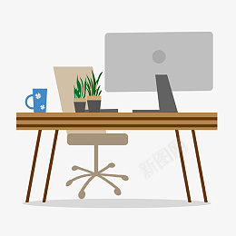 商务办公简约办公桌元素png免抠素材_88icon https://88icon.com 办公元素 商务办公 办公桌 杯子 桌子 椅子 植物 电脑 盆栽