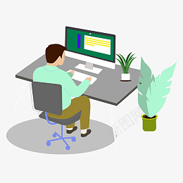 AI矢量扁平化办公小人png免抠素材_88icon https://88icon.com 卡通商务小人 扁平化人物 办公场景 卡通人 公司 工作 桌饰 电脑 盆栽 转椅 人