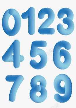 蓝色毛绒数字0到9ai免抠素材_88icon https://88icon.com 数字 蓝色 毛绒字 字体