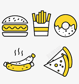 快餐美食图标png免抠素材_88icon https://88icon.com logo 美食图标 甜甜圈 图标 快餐 披萨 汉堡 热狗 线描 美食 薯条 集合 食品 餐饮 香肠