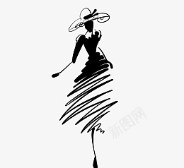 手绘简约抽象时尚女人帽子png免抠素材_88icon https://88icon.com 时尚插画 时尚设计 女人 帽子 手绘 抽象 插画 时尚 服饰 模特 猫道 简约 线条 裙子 黑色