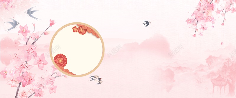 春秋海报jpg设计背景_88icon https://88icon.com 春 桃花 燕子 秋