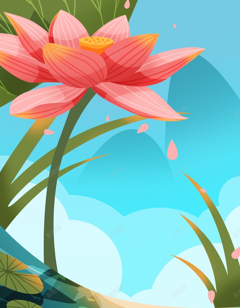 夏至荷花水面荷叶psd设计背景_88icon https://88icon.com 夏至 水面 荷叶 荷花