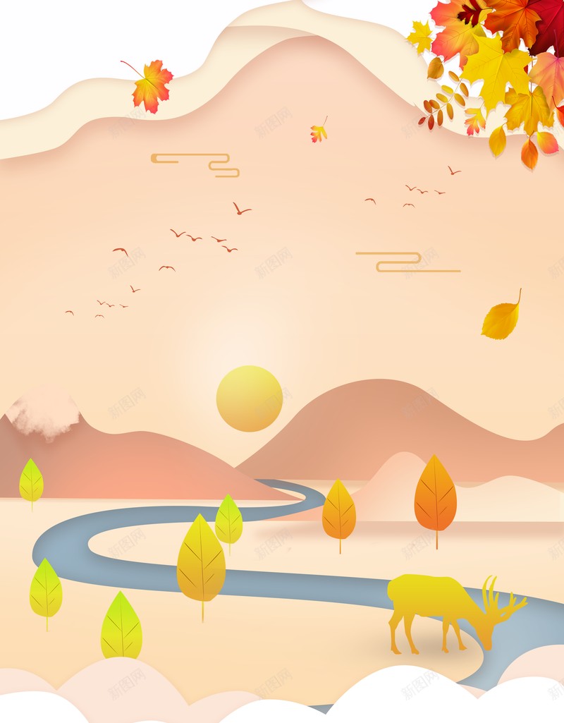 秋季背景立秋树叶边框鹿剪影psd设计背景_88icon https://88icon.com 树叶 秋季背景 立秋 边框 鹿剪影
