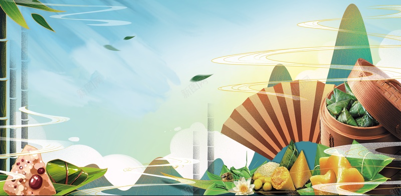端午节背景祥云粽子蒸笼扇子psd设计背景_88icon https://88icon.com 扇子 祥云 端午节背景 粽子 蒸笼