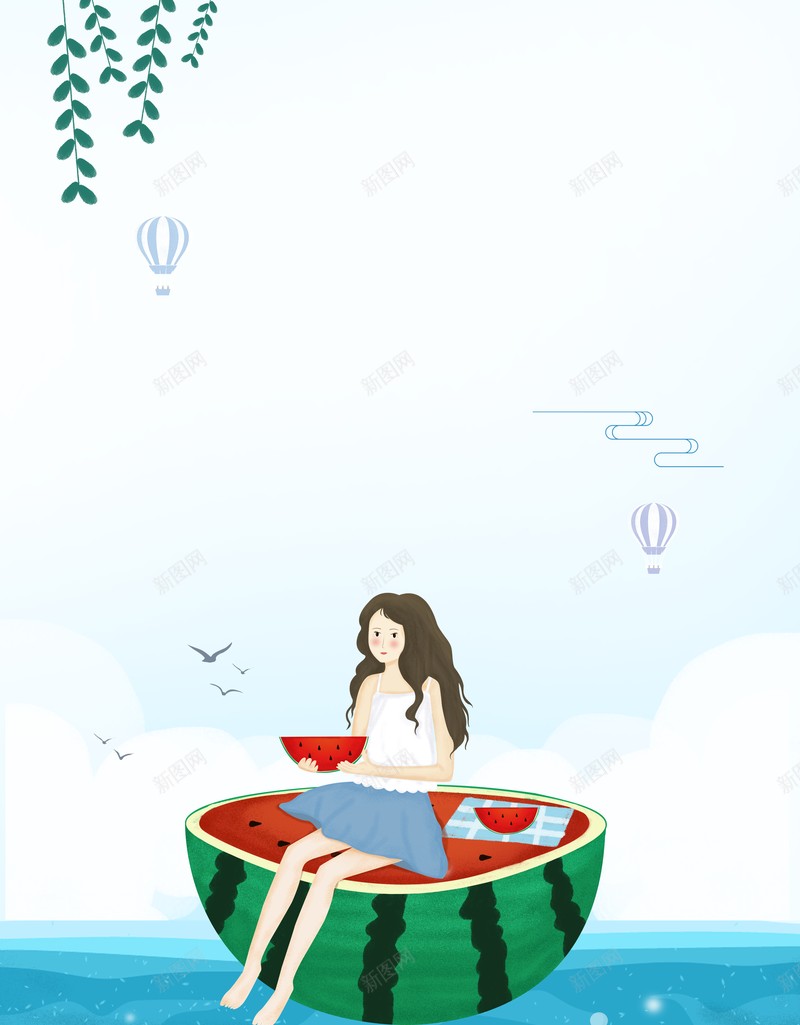 夏天立夏二十四节气西瓜手绘人物热气球水面psd设计背景_88icon https://88icon.com 二十四节气 夏天 手绘人物 水面 热气球 立夏 西瓜