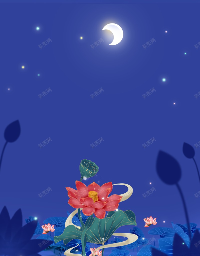 夏天立夏二十四节气荷花月亮psd设计背景_88icon https://88icon.com 二十四节气 夏天 月亮 立夏 荷花
