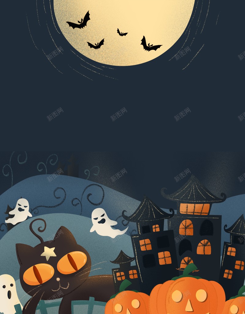 万圣节猫南瓜头城堡幽灵蝙蝠月亮psd设计背景_88icon https://88icon.com 万圣节 猫 南瓜头 城堡 幽灵 蝙蝠 月亮