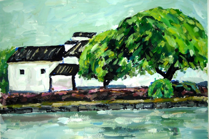 流水人家油彩画psd设计背景_88icon https://88icon.com 流水 人 家 油彩画