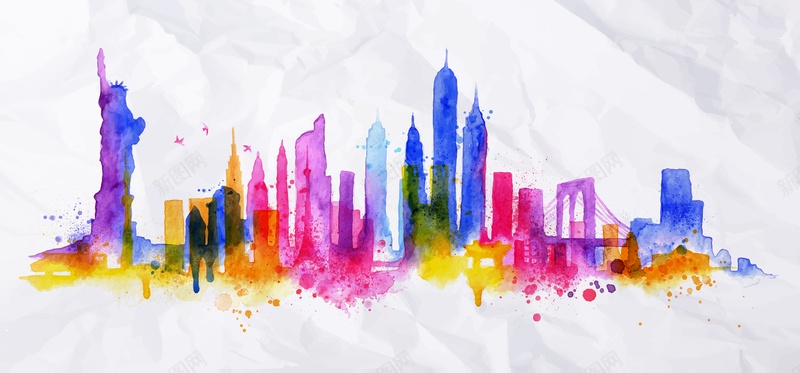 水彩城市剪影MNeps设计背景_88icon https://88icon.com 水彩 城市 剪影 city