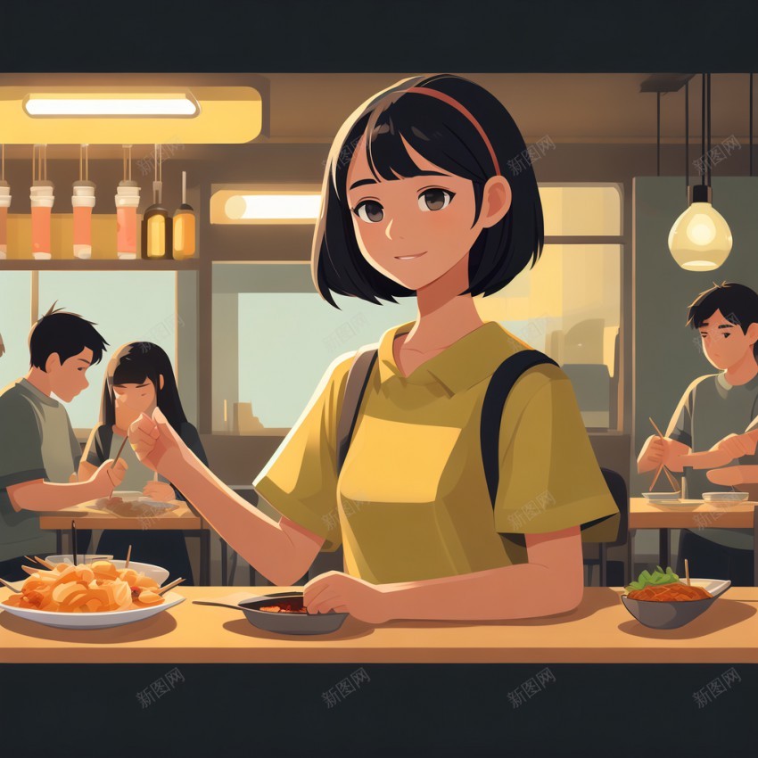 扁平风格女孩用餐图片jpg高清背景_88icon https://88icon.com 扁平 风格 女孩 用餐 食物 青春