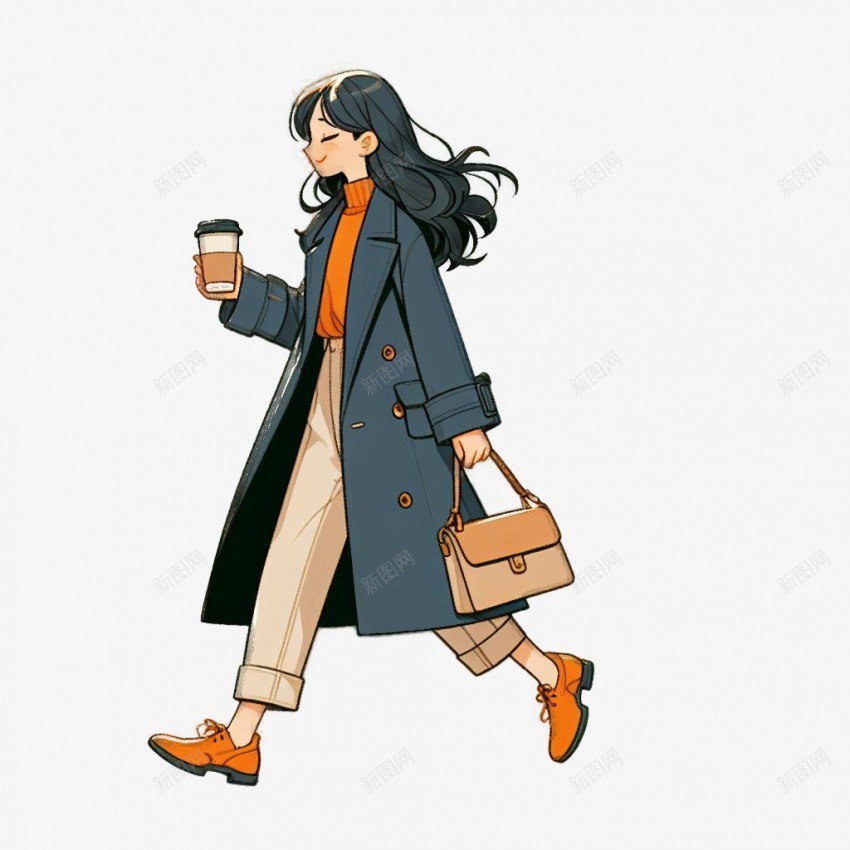 手拿咖啡行走的女孩插画png免抠素材_88icon https://88icon.com 手拿 咖啡 行走 女孩 插画